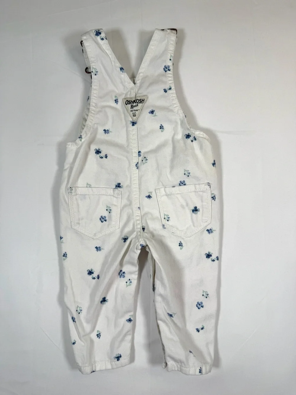 OSHKOSH B’GOSH Baby Floral Denim Overalls White Blue Ditsy Print 6 Months Cotton